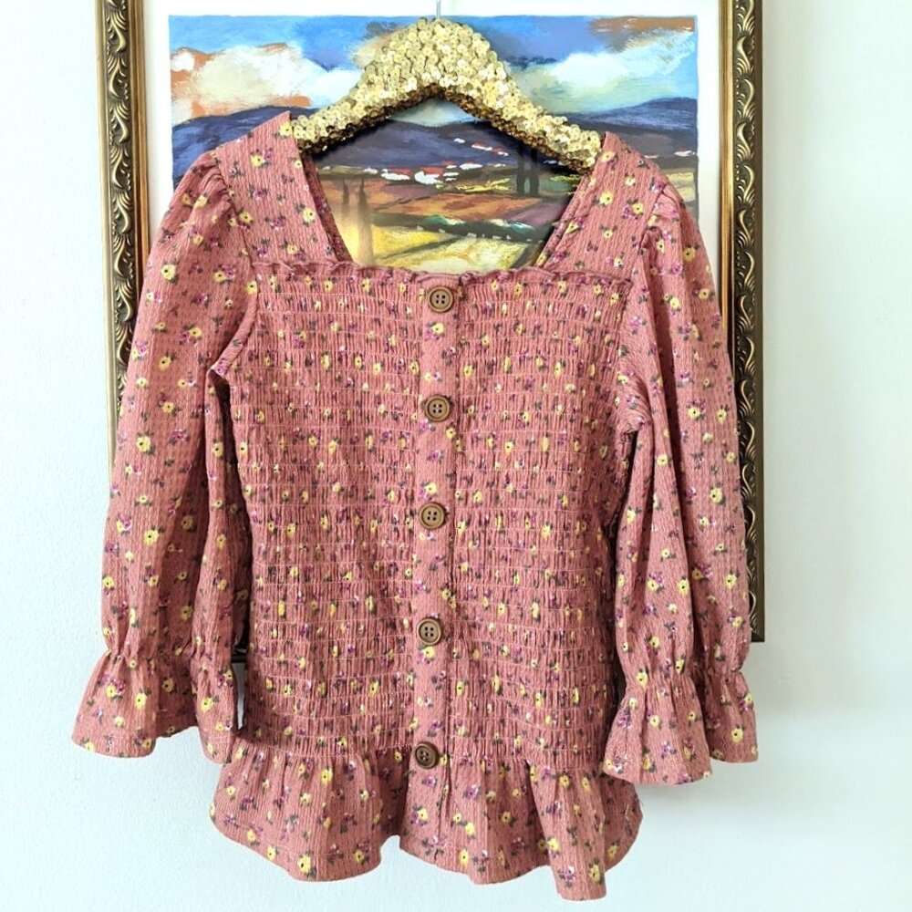 Big Girls Button Front Smocked Top